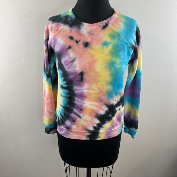 MOTHER The HUGGER Swirling Secrets Black Pink Sweatshirt Tie Dye Size X-Small - Picture 3 of 9